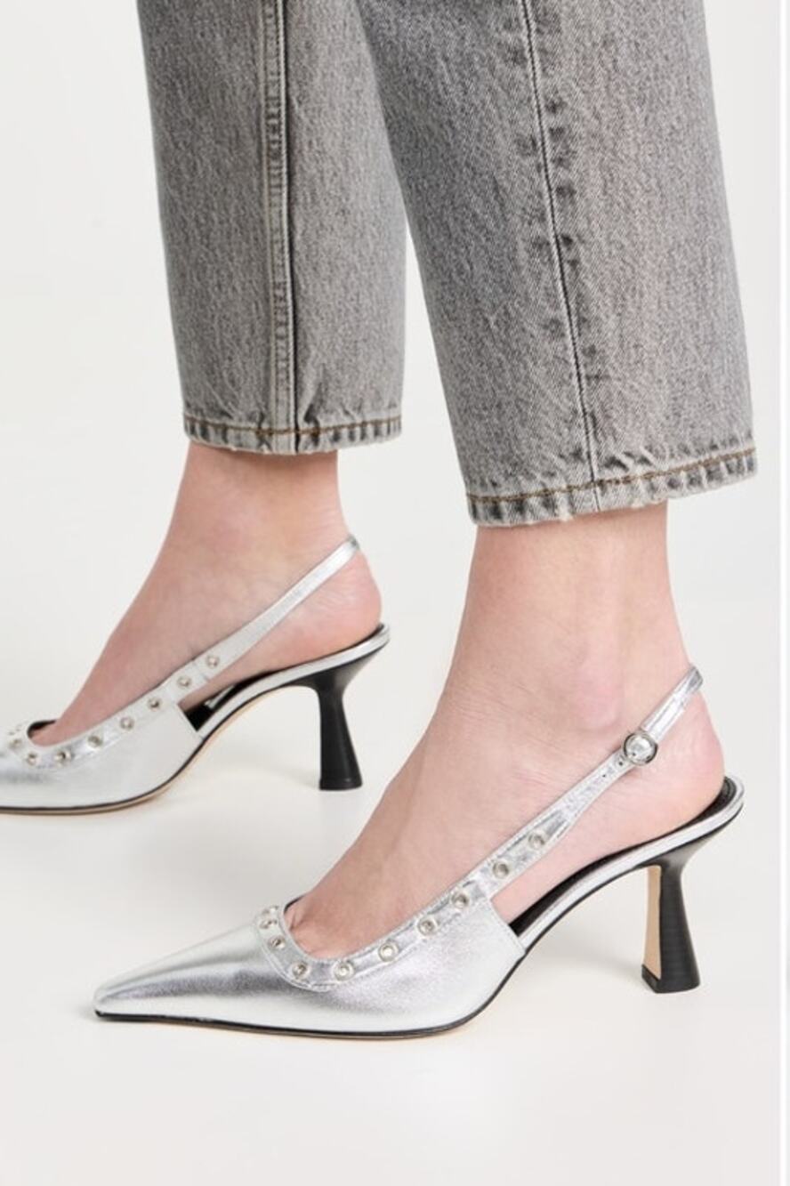 NWOB AEYDE Isotta Laminated Nappa Leather Silver Pumps Size 10